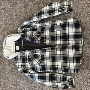 Wrangler Black and White Plaid Button Down Jacket with Hood
